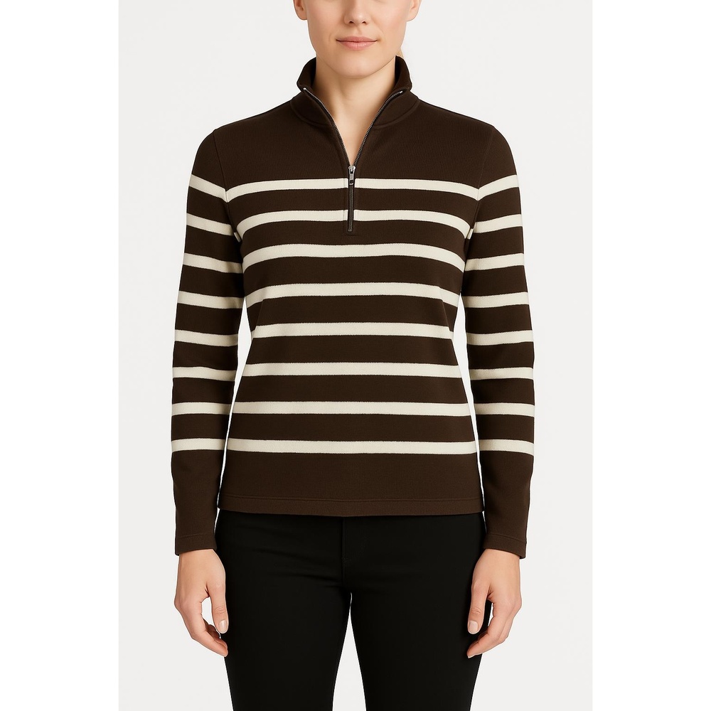 Lauren Active Women's Cotton Striped 1/4‎ Zip Long Sleeve Pullover Sweatshirt XL